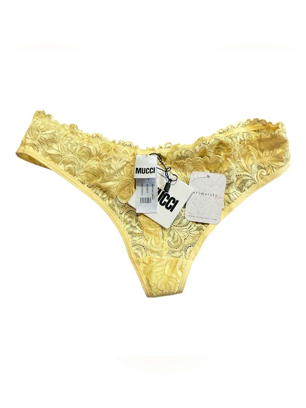 Intimately by Free People x Mucci Yellow Lace Thong Panty NWT